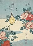 SYlale Pintura Famosa Impresiones En Lienzo Arte Arte Lienzo Ruiseñor japonés y ramillete de rosas de Katsushika Hokusai para Sala de Estar 60x90cm