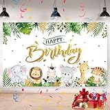 OSDUE Fondo de Cumpleaños de Selva Animal, Feliz Cumpleaños Pancarta de Fondo, Happy Birthday Banner, 180×110 cm con Cuerda 6M Largo, Tela de Fondo de Cumpleaños Tema Suministros para la Fiesta