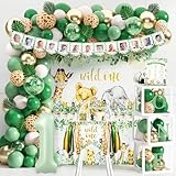 Wild One - Decoración de cumpleaños con temática de safari, selva, decoración de primer cumpleaños para niño y niña, suministros de fiesta de cumpleaños de un año, telón de fondo salvaje, mantel de