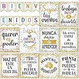 21 carteles inspiradores españoles Bienvenidos, confeti, inspiradores españoles, carteles motivacionales españoles con puntos adhesivos para niños pequeños, estudiantes, decoraciones de aula española