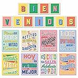Sweetzer & Orange Juego de 8 carteles motivacionales en español y letras BIENVENIDOS para profesores y estudiantes - Carteles en español que inspiran 11 x 14 pulgadas